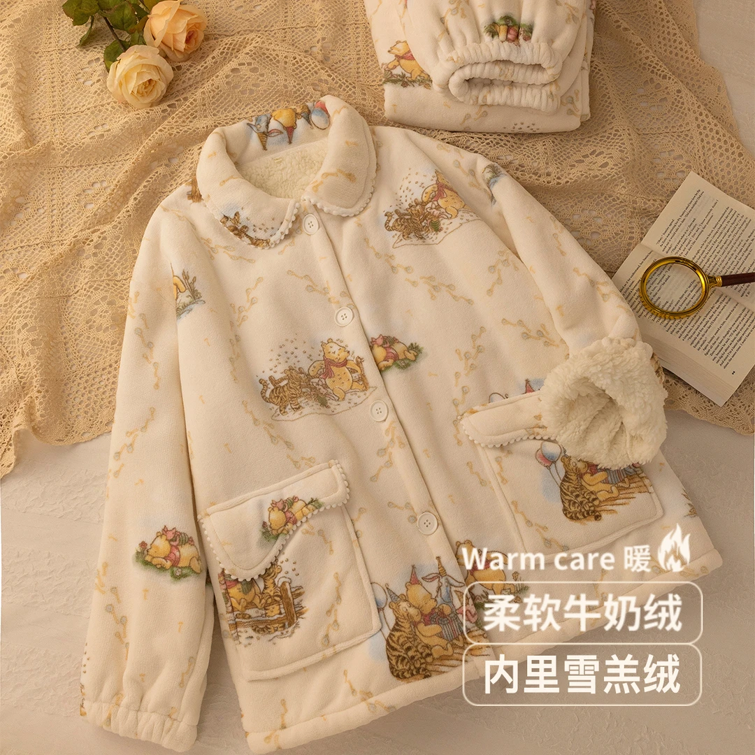 【双层加厚】睡衣女雪羔绒内里套装秋冬加绒可爱珊瑚绒牛奶绒家居服