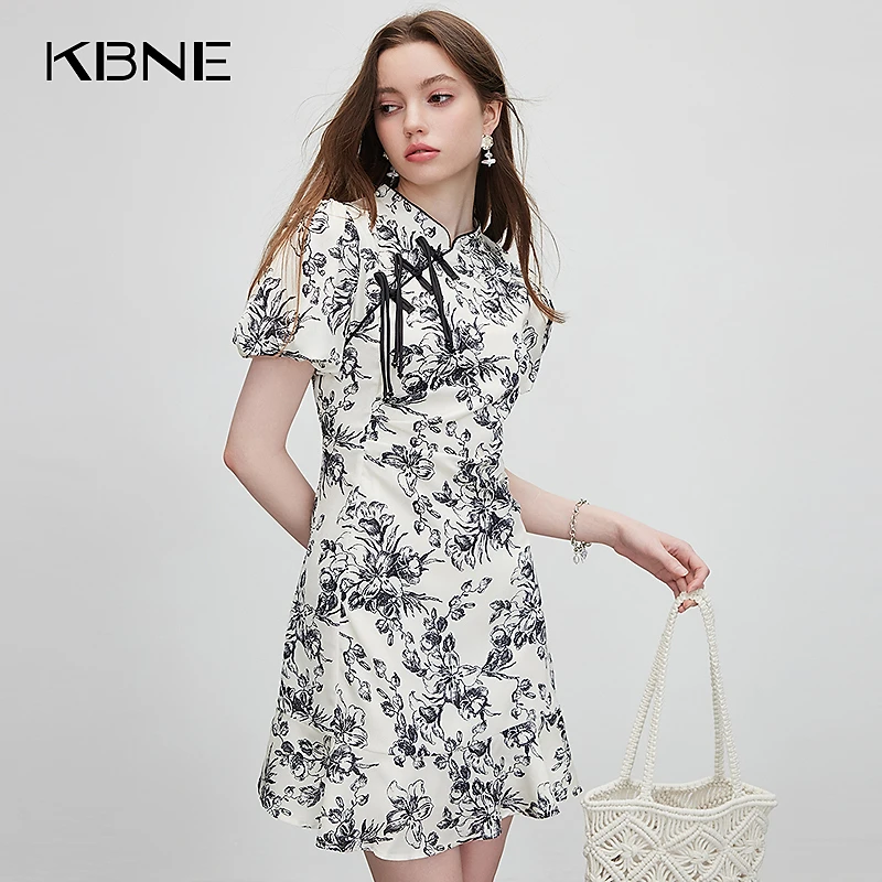 KBNE新中式泡泡袖裙子女款爆款2024提花国风女装连衣裙小众设计感