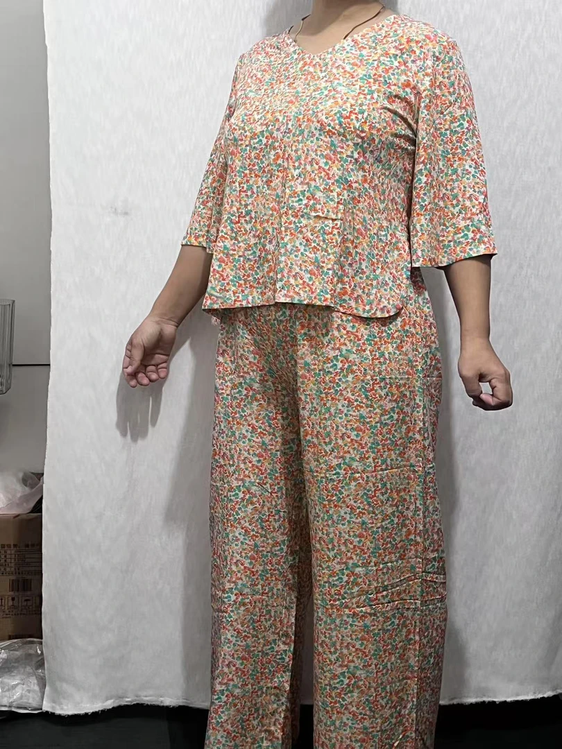 图片仅参考量身定制男女老少春夏季宽松棉绸开衫睡衣七分袖家居服