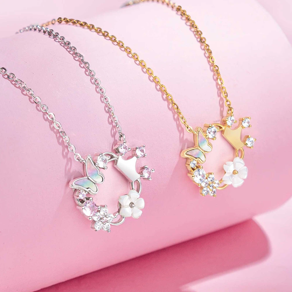 吊坠925银锆石 迪士尼项链礼物礼盒项链女款花蝶之约送女友礼物