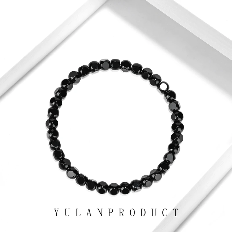 钰澜文玩黑玛瑙方糖手串单圈-5.5mm左右-精工百搭男女同款