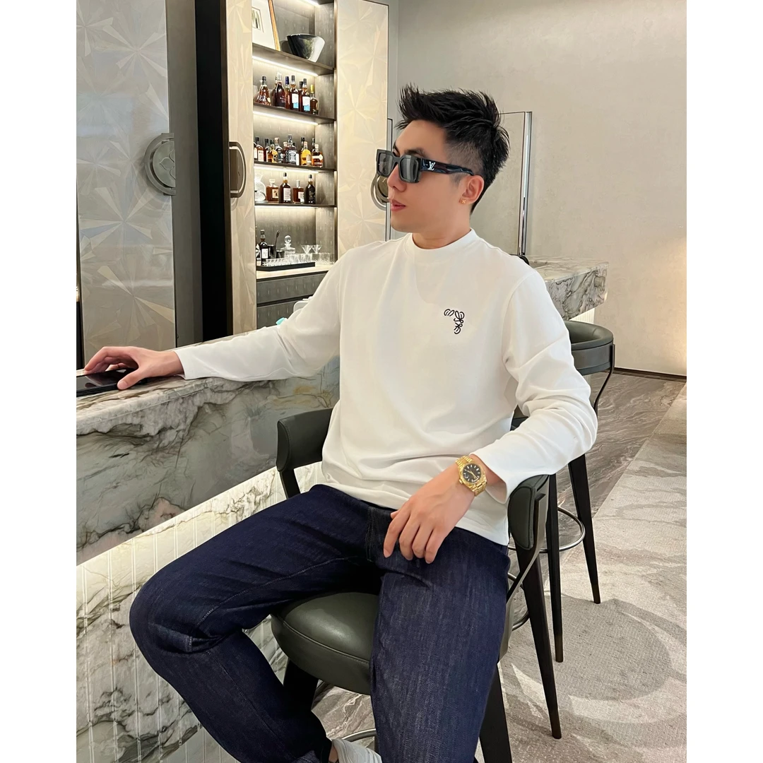 【小罗打底】痞帅男装莫代尔打底上衣意家刺绣贴身长袖T恤李查德