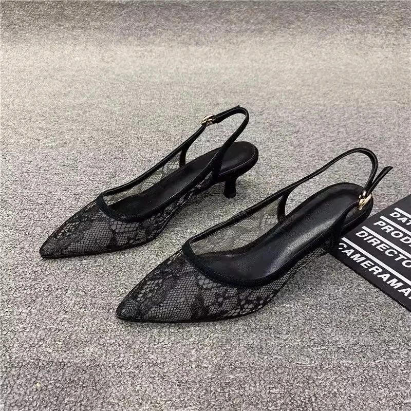 断码清仓透气女鞋2025夏季新款气质百搭镂空凉鞋一字带包头高跟鞋