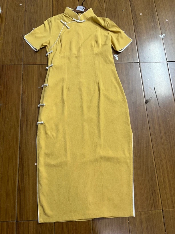 V-2701 鹅黄 年轻款改良旗袍115cm长款