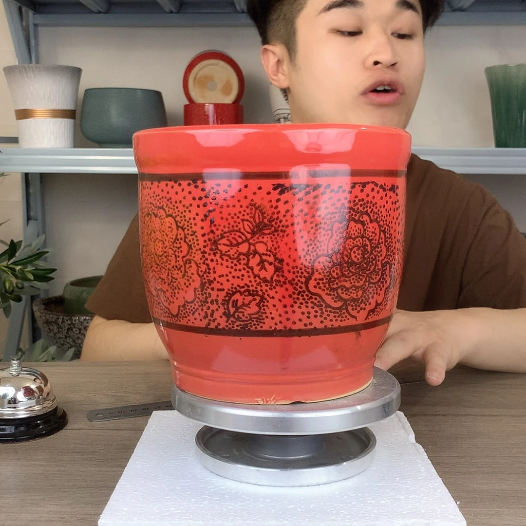 红陶微瑕/红色玫瑰花图案16x16一个花盆