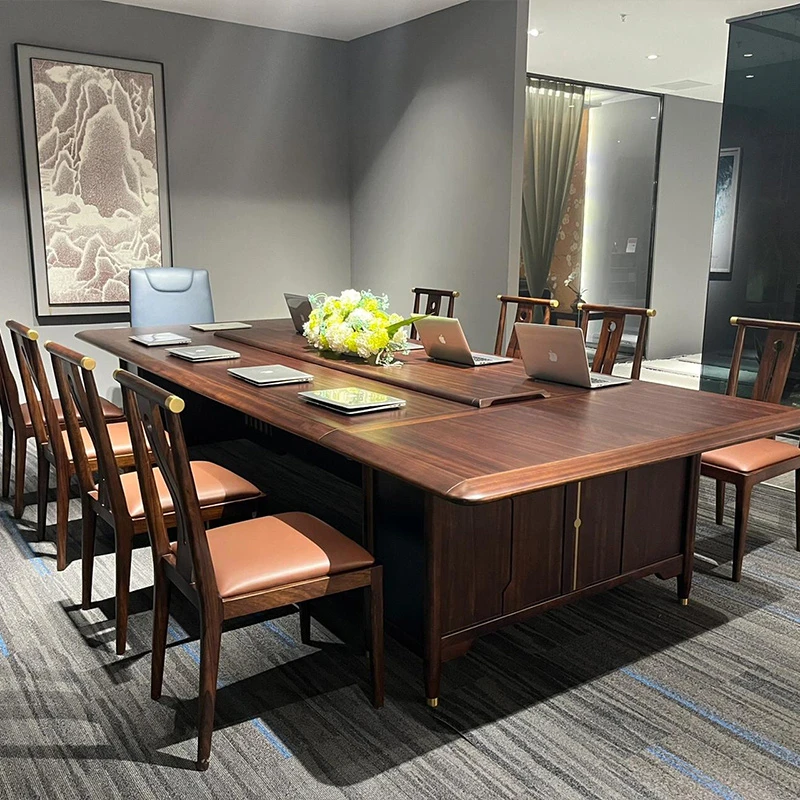 新中式办公室实木烤漆会议桌长桌现代简约长方形洽谈桌轻奢高级感