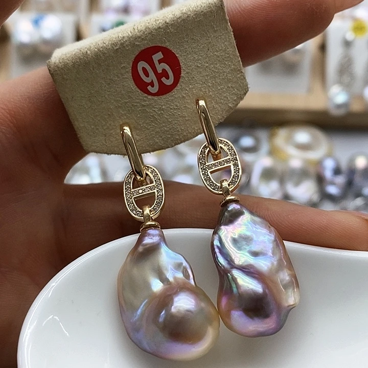 银S925镶嵌淡水珍珠耳饰