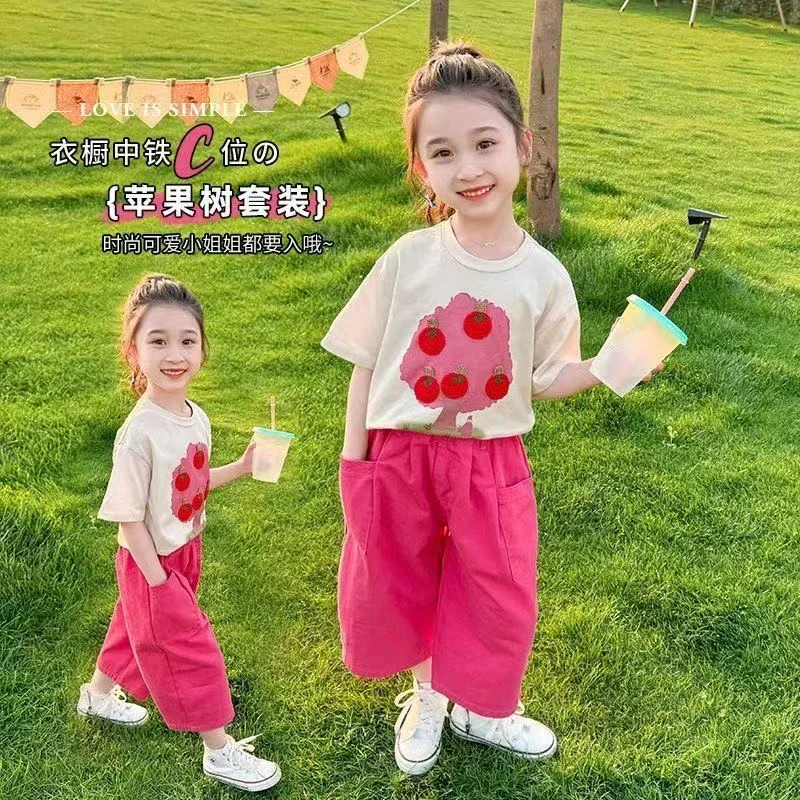 卡通动漫夏季女女童少女风套装时尚小童童装宽松网红韩版卡通