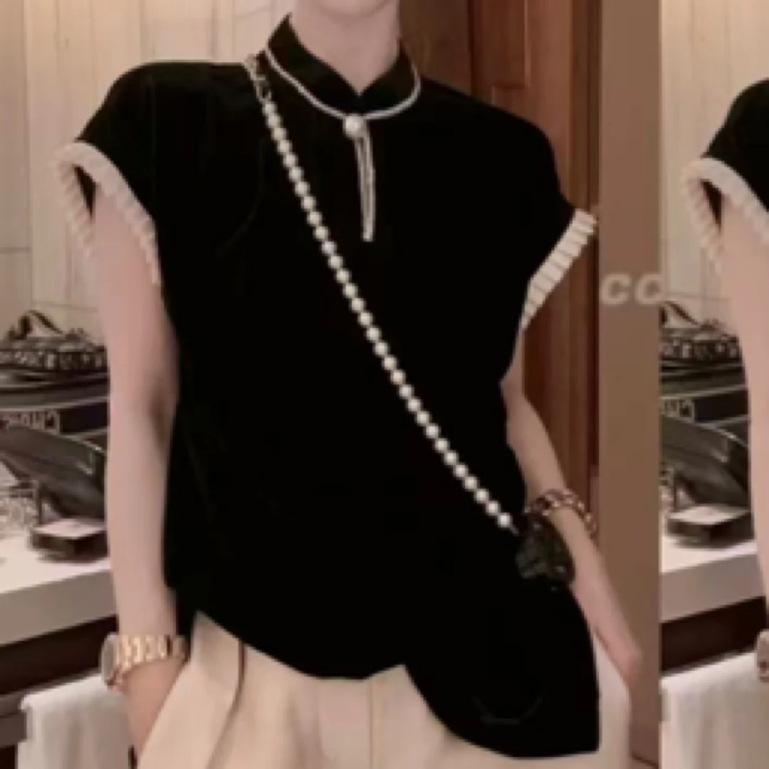 新中式短袖拼接立领T恤