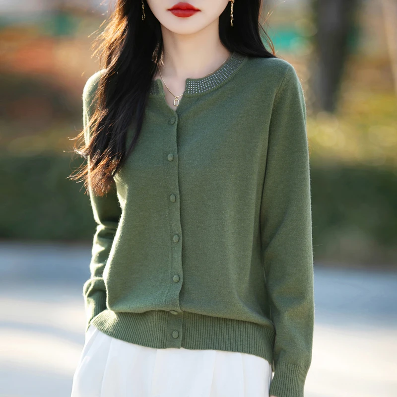 【现货宠粉】新款长袖圆领针织衫女开衫宽松纯色气质春秋外穿上衣薄