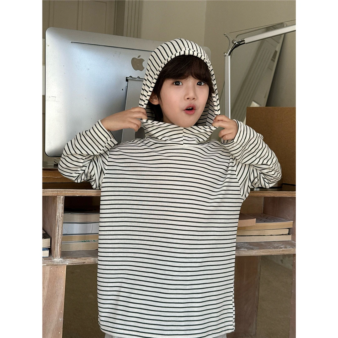 in 爱：sn25春季儿童打底连帽衣 薄款全棉弹力男女童连帽卫衣7878