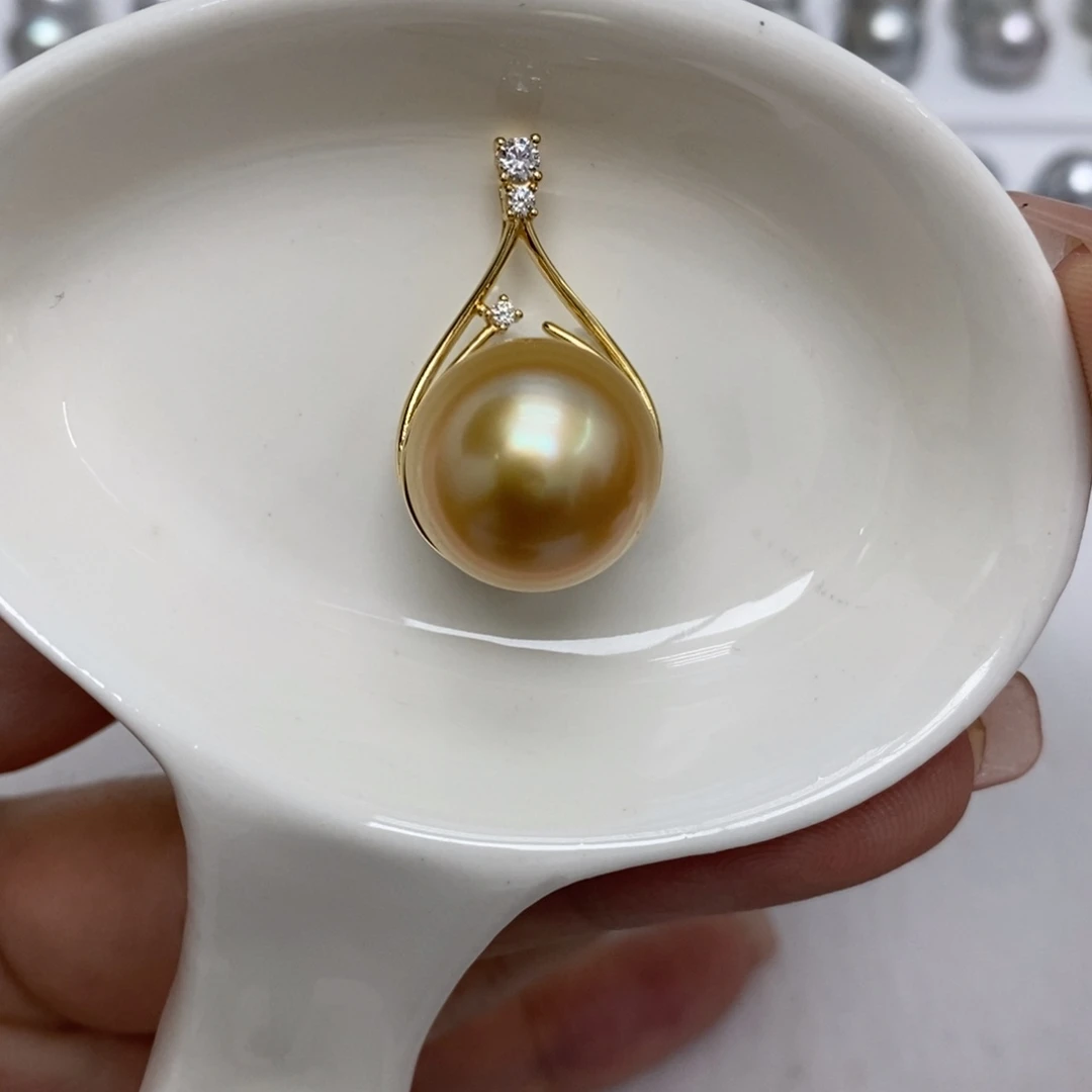 裸珠海水珍珠金珠单珠14.3无暇