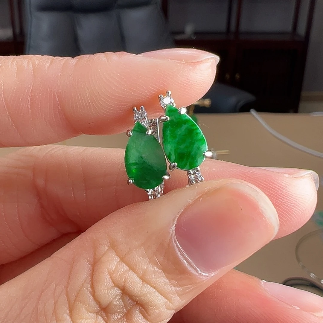 翡翠银S925镶嵌耳饰耳饰52