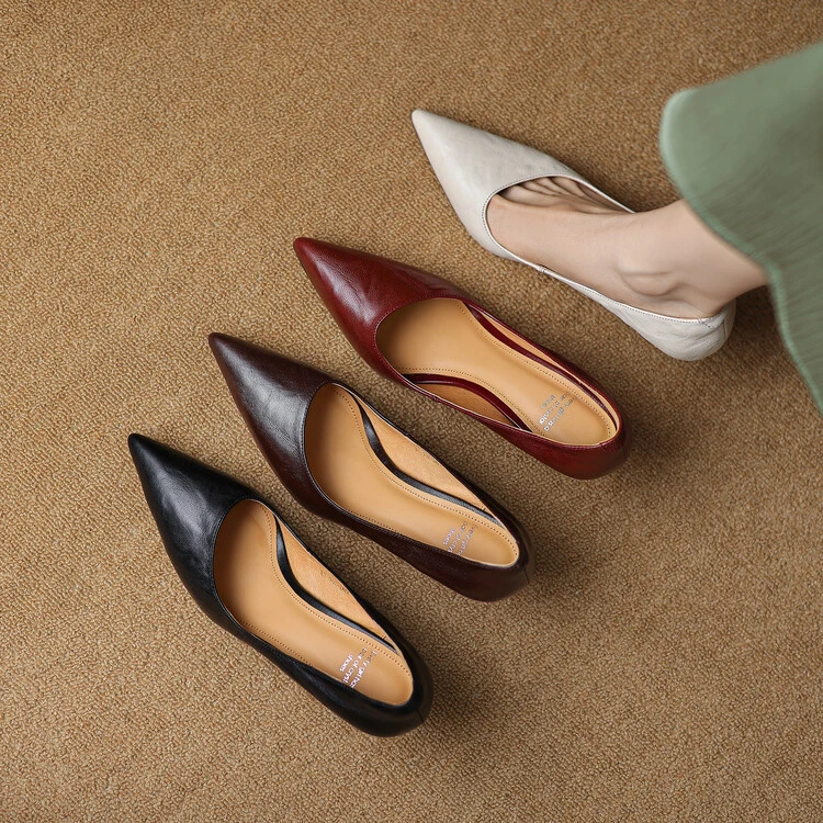 新款真皮时尚浅口低跟百搭女单鞋平底