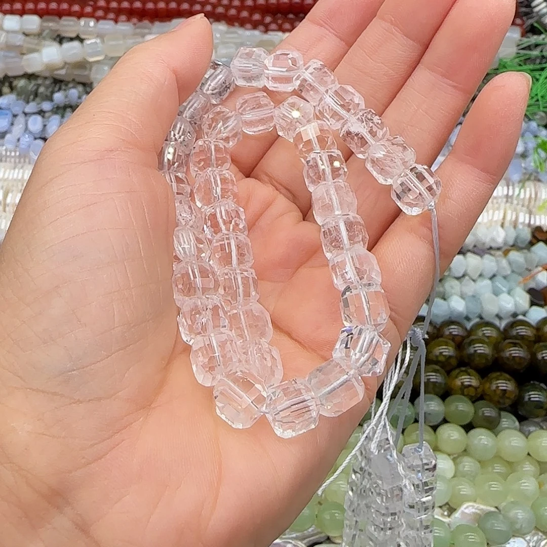 玛瑙/玉髓合金珠宝半成品白水晶方糖约8mm一条30cm