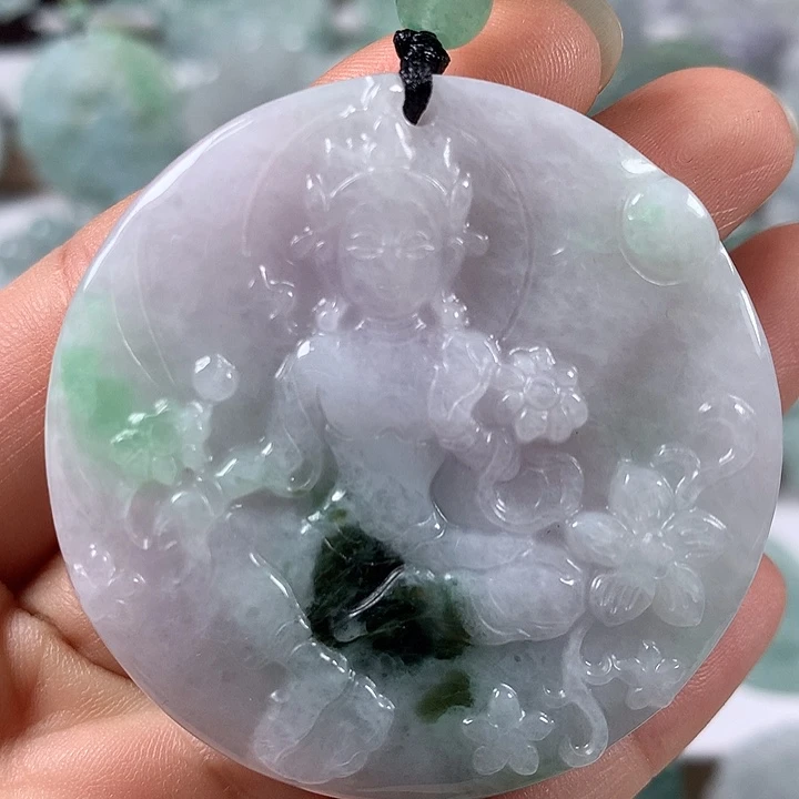 翡翠未镶嵌颈饰山水观音两面工艺福利多彩颜色福利