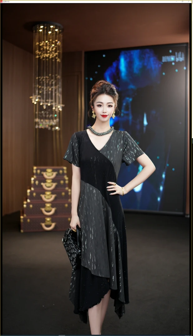 YINGHOU【西西】气质时尚夏季显瘦轻奢设计师连衣裙D815