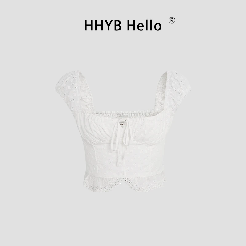 HHYB Hello【Q】韩系别致方领短款小上衣女新款百搭简约上衣H10014