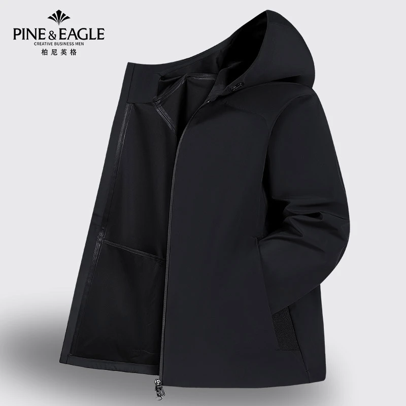 柏尼英格无缝热熔胶连帽纯色男士夹克外套春秋运动防风户外冲锋衣
