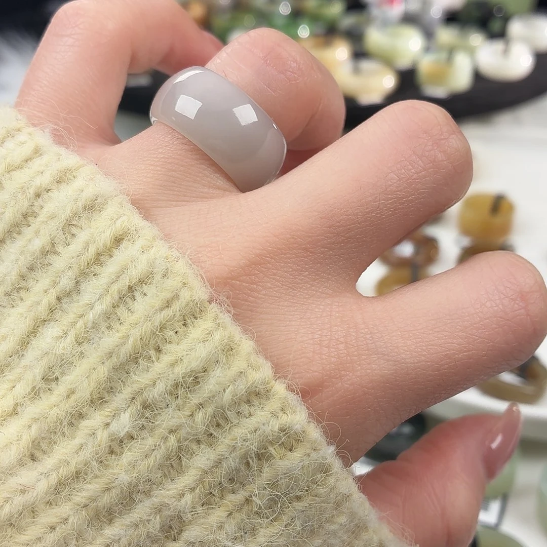 和田玉未镶嵌戒指S85冰紫轮胎17.0