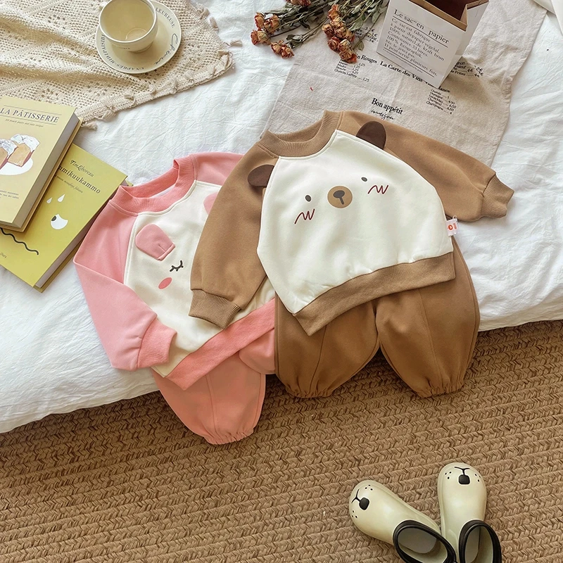 【现货】QT245695春秋新款儿童套装女童男童卡通卫衣卫裤两件套