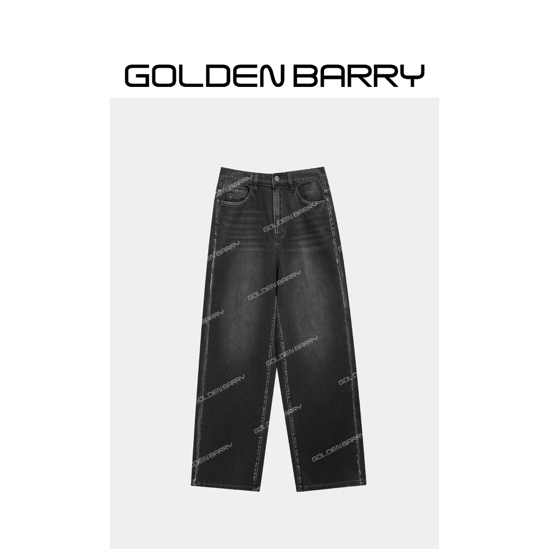GOLDENBARRY【6.18】“雪痕砚”侧边拼色设计感阔腿裤501150