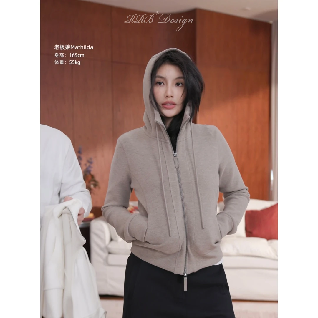RRB Design 羊毛混纺精致舒适柔软拉链连帽卫衣外套