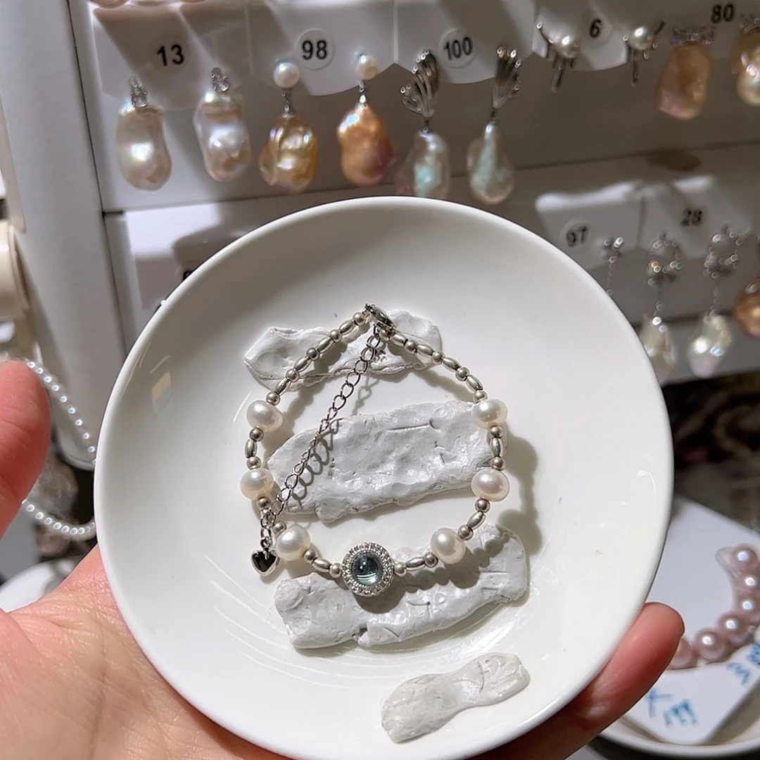 淡水珍珠耳饰银S925镶嵌