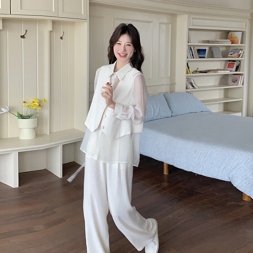 GIOIO新款设计感宽松直筒阔腿裤小香风气质通勤假两件聚酯纤维衬