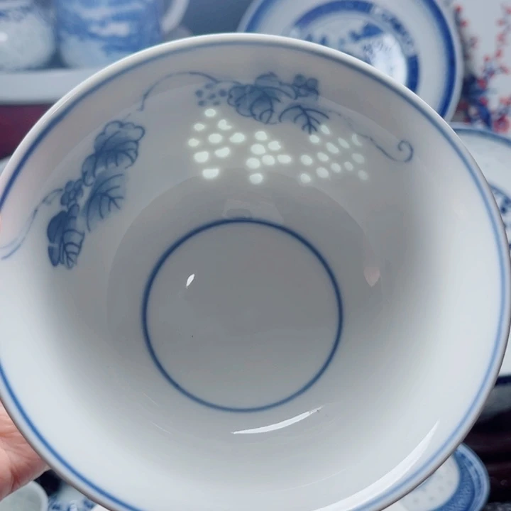 青花玲珑5寸饭碗葡萄