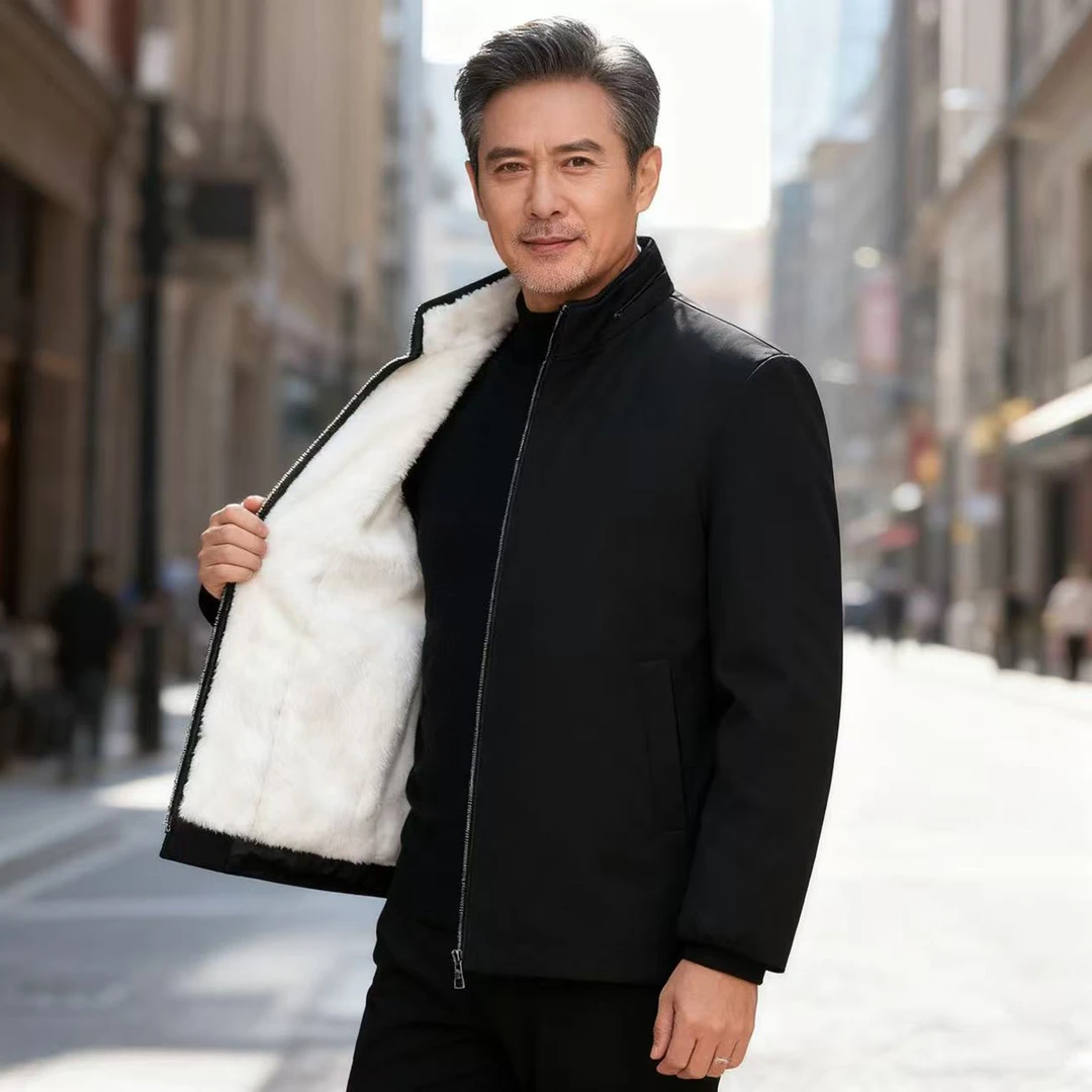 羊皮袄皮毛一体派克服中长款立领保暖上衣男士中老年冬季休闲棉袄