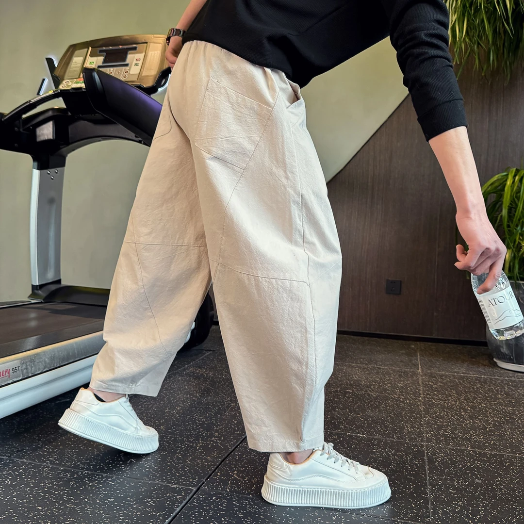 解构休闲裤春秋痞帅潮流弯刀裤高级感慵懒风男生宽松直筒裤卫裤男