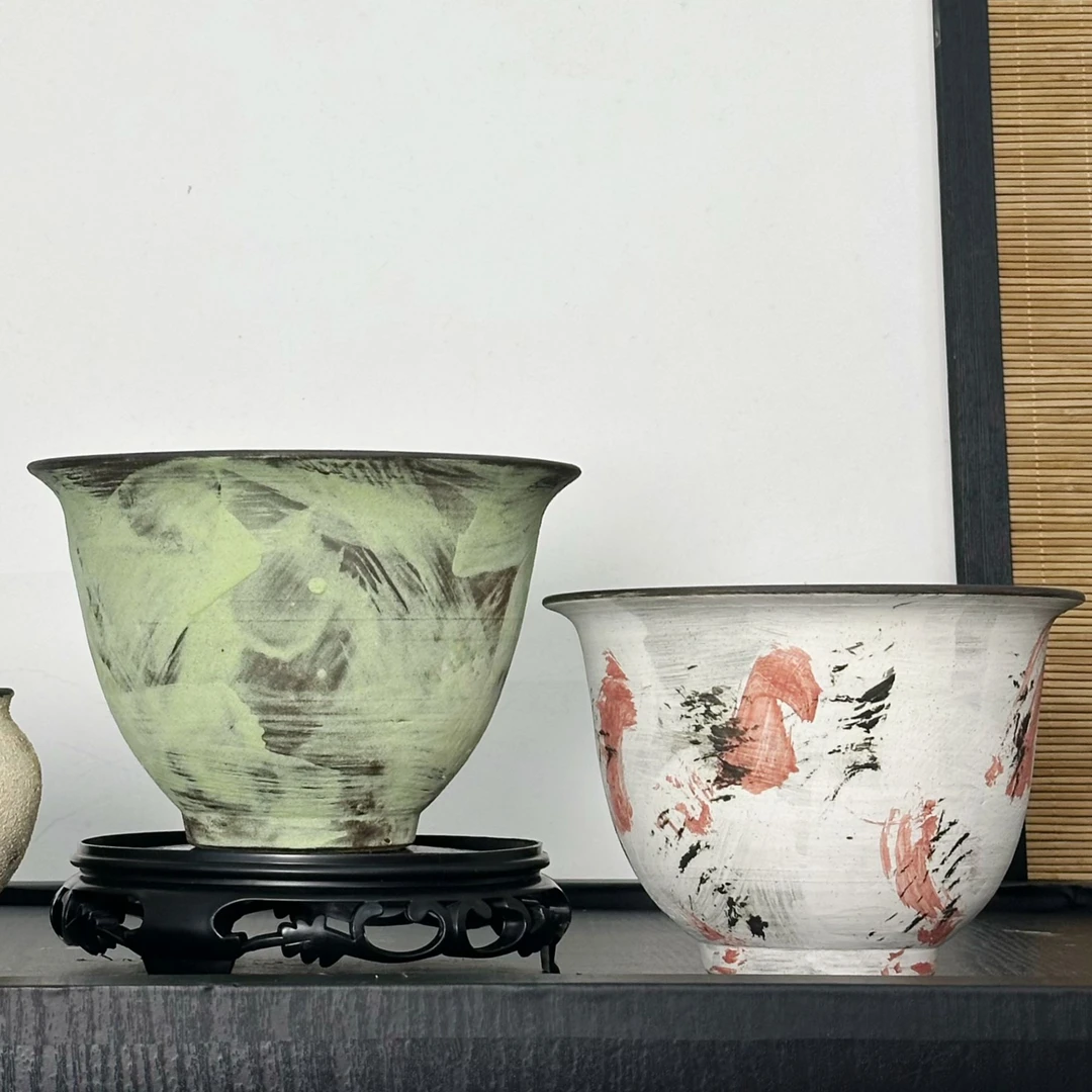 手工拉胚姹寂风水培无孔盆小缸景德镇陶瓷碗莲花盆铜钱草花盆