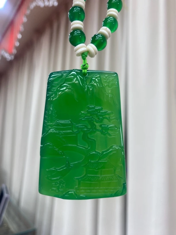 七七甄选山水牌玉髓吊坠赠链