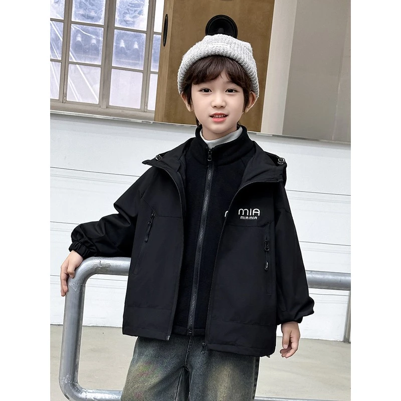 【奥莱断码】男童冲锋衣外套春秋款中大童儿童秋冬季加绒风衣可拆