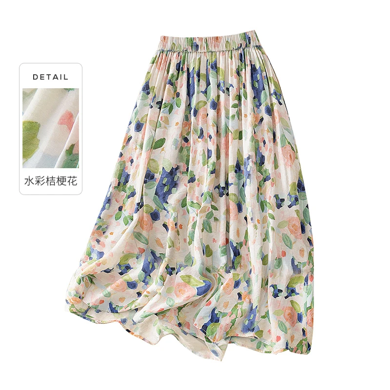 丝柏舍2025夏新款中长款法式复古油画风穿搭碎花半身裙S52B2080B