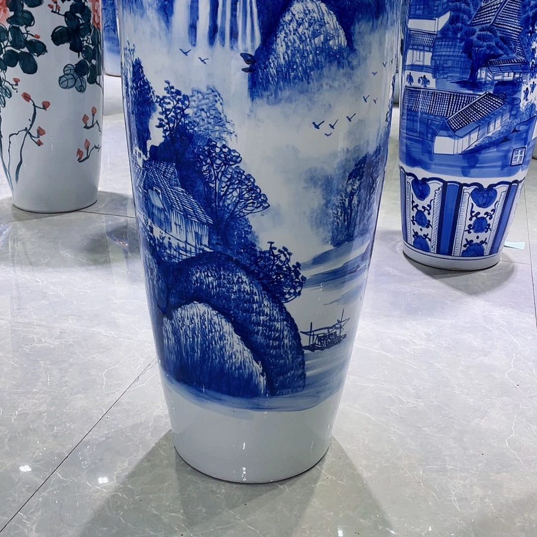 青***品瓷片117号青花山水1.4米一对