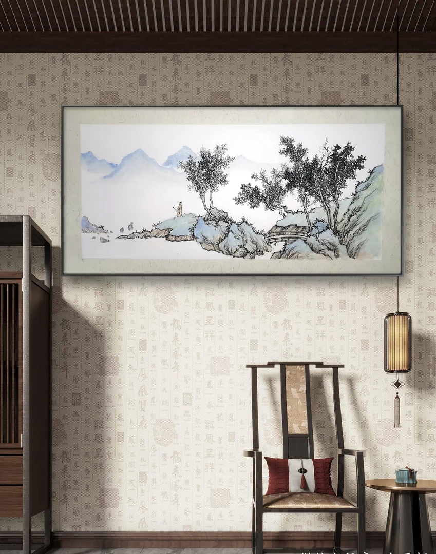 仿古山水画雅居图新中式国画挂画客厅沙发茶室餐厅背景墙装饰画