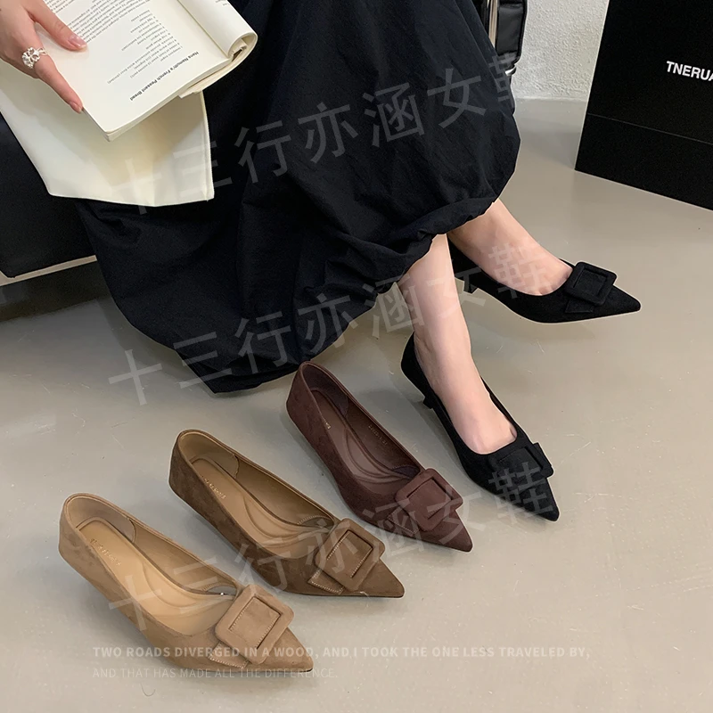 百搭尖头通勤气质单鞋女2025新款秋冬法式时尚浅口鞋细跟鞋高跟鞋