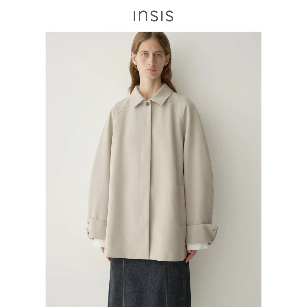 INSIS FEMME棉质2026春季新款文艺廓形感插肩袖三开身风衣外套女
