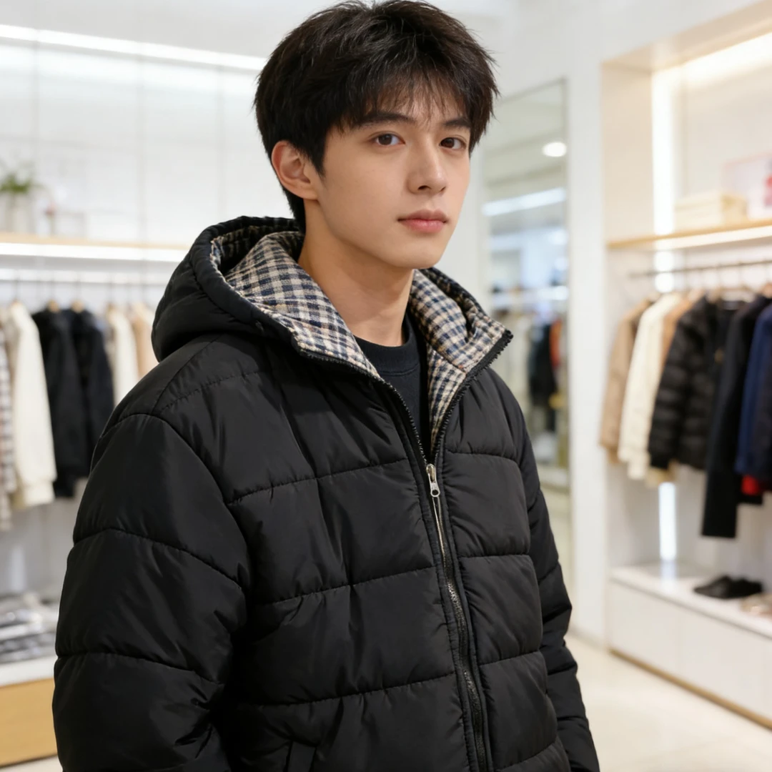 男宝冬季外套双面穿假两件加厚格子棉服冬季新款韩版百搭外套男童