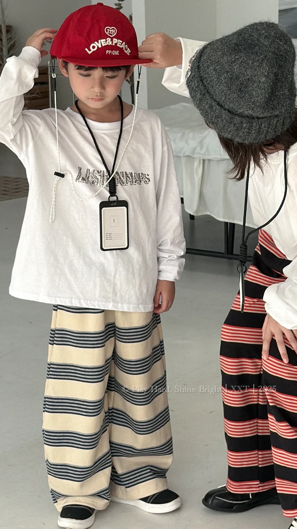 小小天童装新款卫裤亲子儿童三色色织条纹宽松韩版香蕉裤子