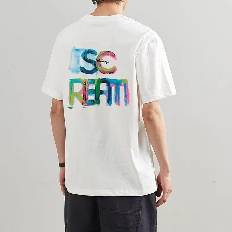 短袖涂鸦夏季宽松T恤男女印花重磅潮牌白色潮流美式字母时尚网红