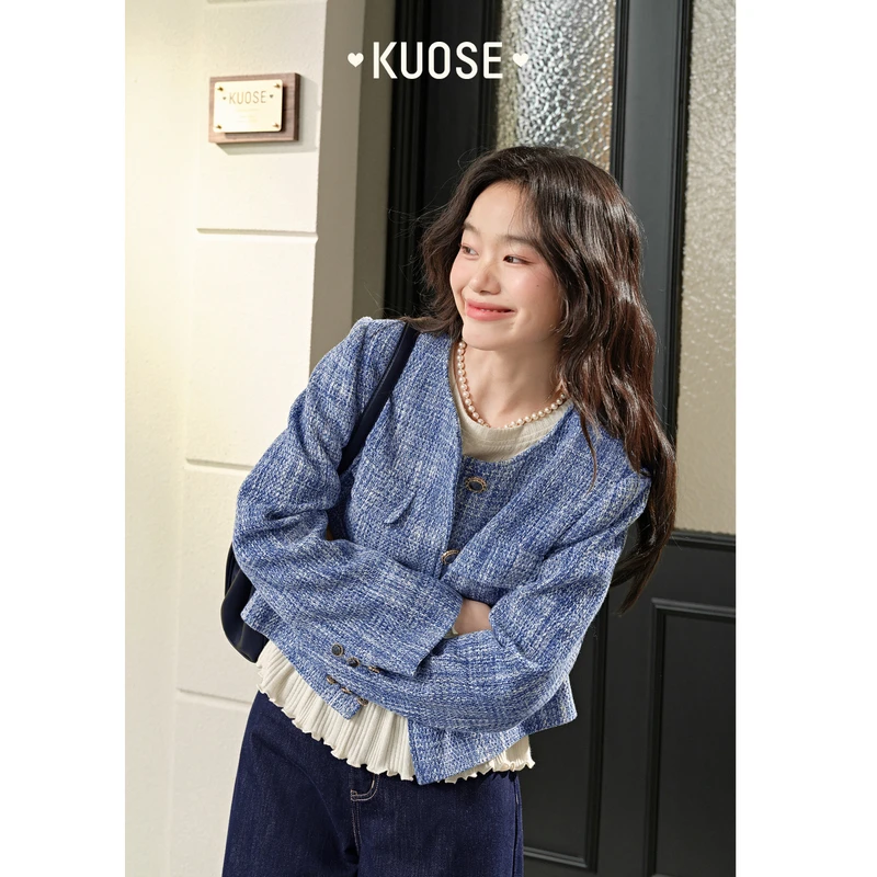 阔色小香风短款外套女2025春季新款小个子夹克上衣KSS2408014