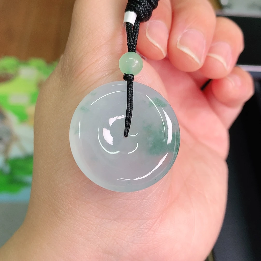 翡翠颈饰未镶嵌冰胶飘绿扣30*6