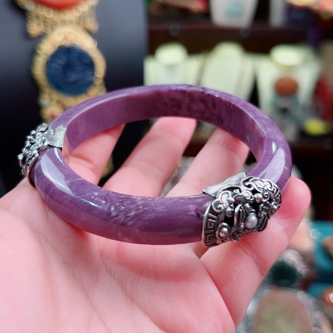 银S925镶嵌查罗石手镯国风