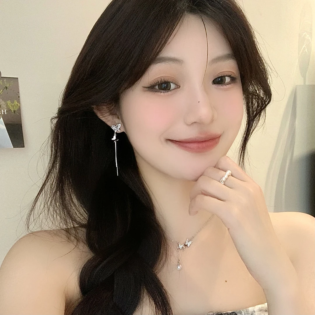 FULL GIRLISH耳环00223长款蝴蝶结流苏耳环