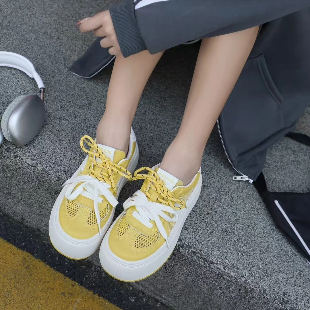 板鞋夏季平底网面厚底ins运动鞋小白鞋透气真皮女鞋韩版系带潮流