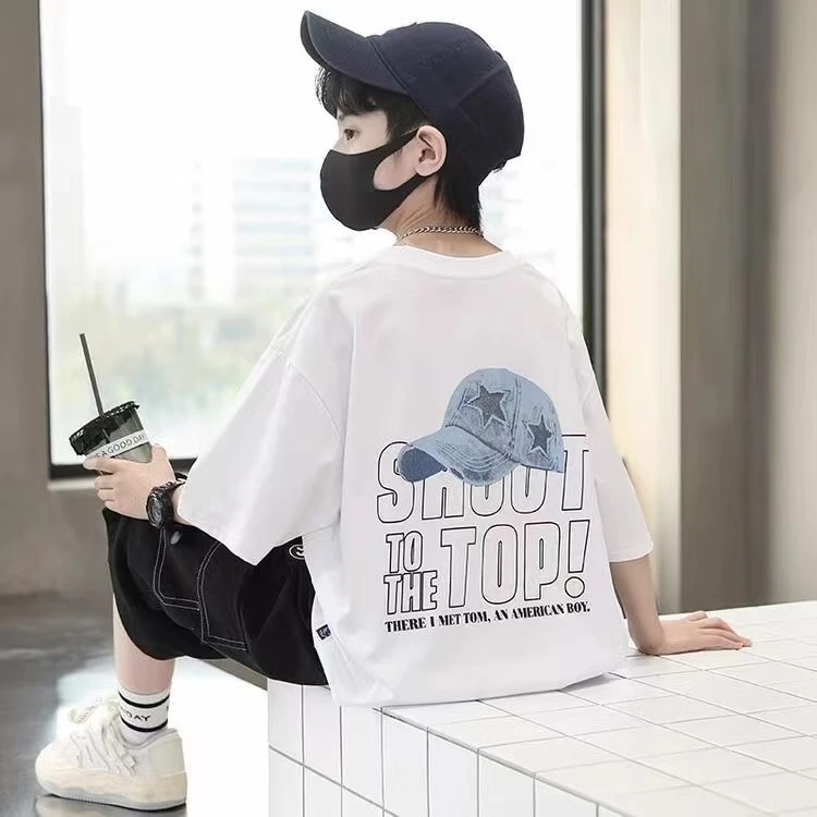 蓝星帽子亲子系列~儿童短袖上衣中大童男孩夏季纯棉潮t