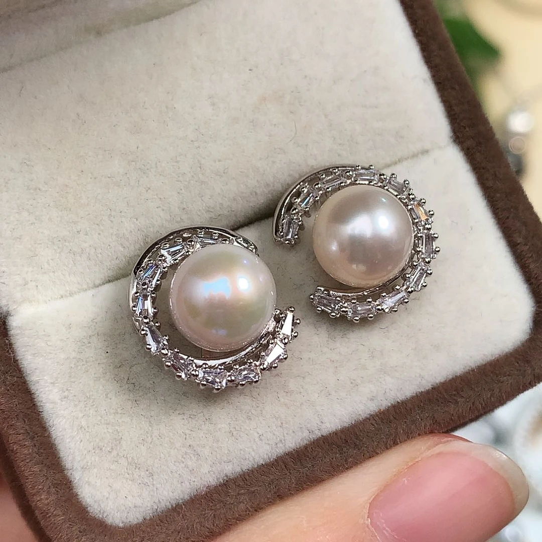 银S925镶嵌淡水珍珠耳环